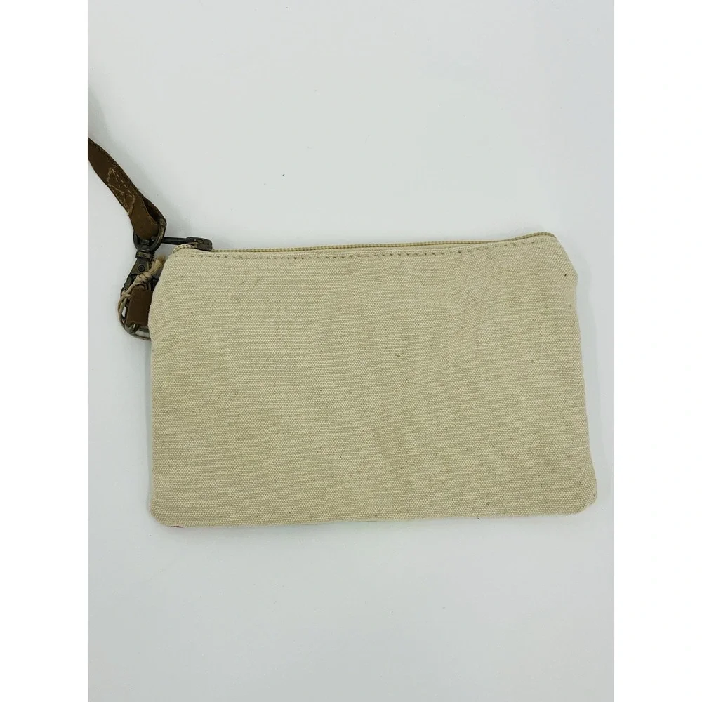 New Cott n Curls Red Cardinal Print Canvas Zip Tip Clutch Wristlet Pouch‎